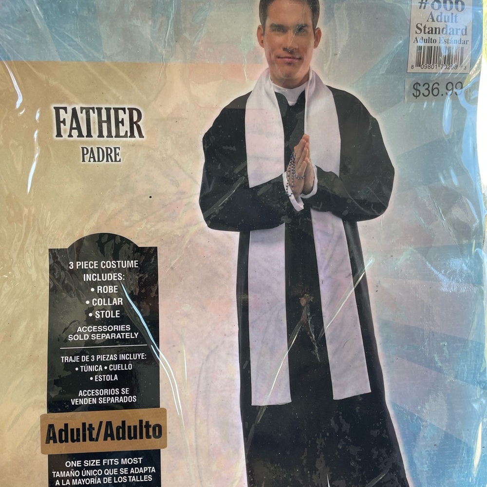 Father Padre Men's Black Priest Costume with White Stole